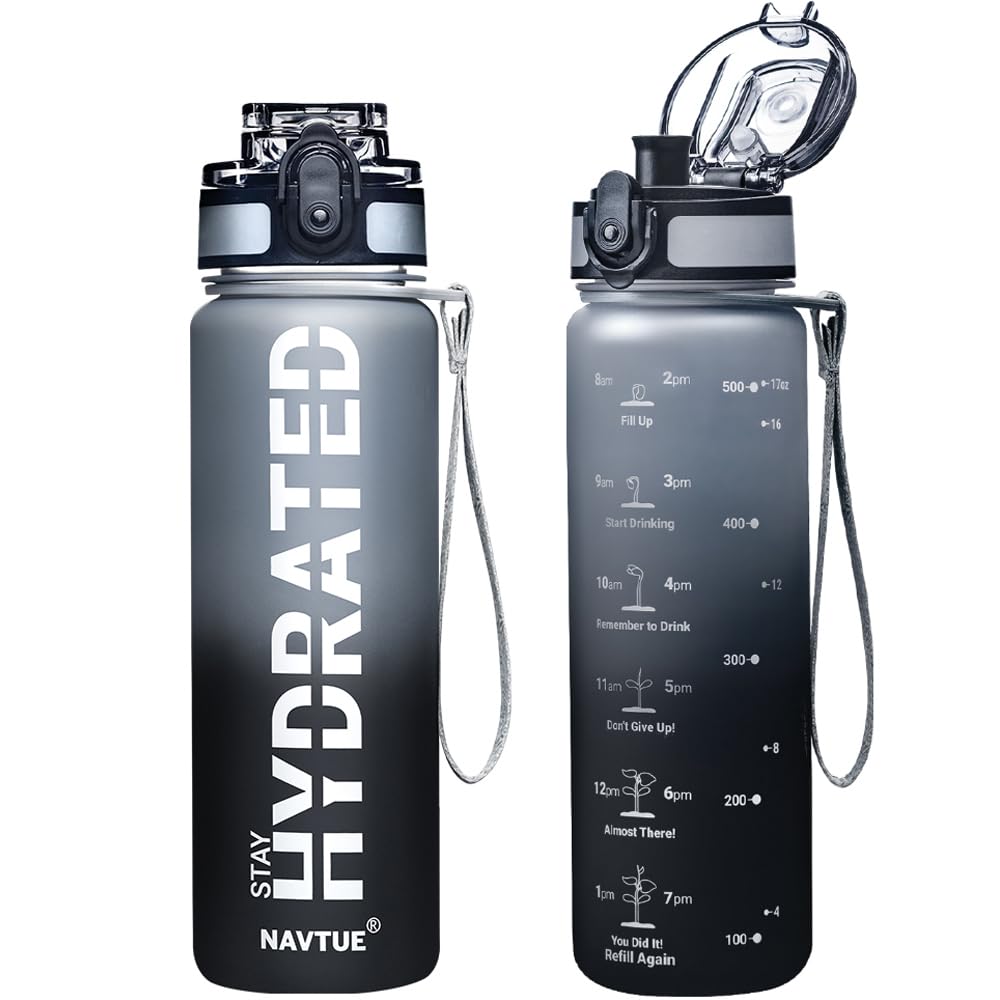 NAVTUE Water Bottle 16.9 oz Motivational Time Marker Tritan Bottle