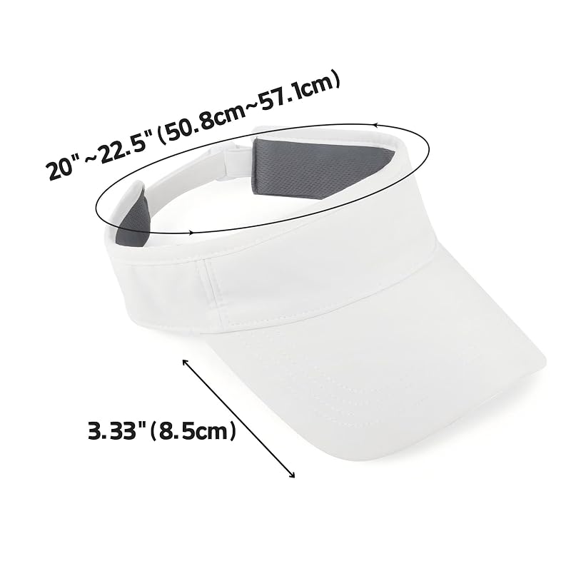 White Sun Visor Hat for Women - Adjustable Athletic Sports Visor