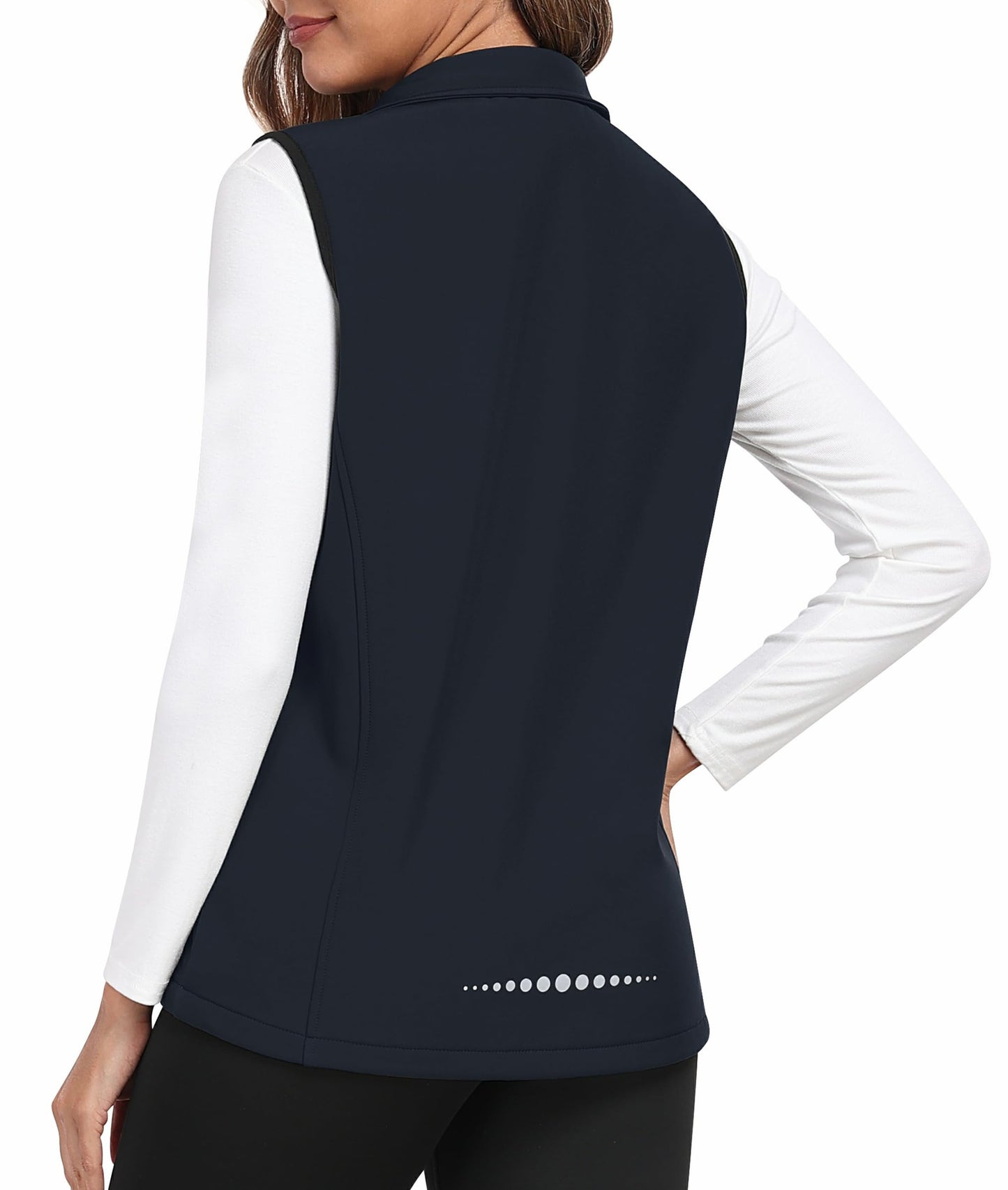 MoFiz Women's Fleece Lined Softshell Vest Windproof Lightweight Insulated Sleeveless Jacket Full Zip Running Vest Navy M