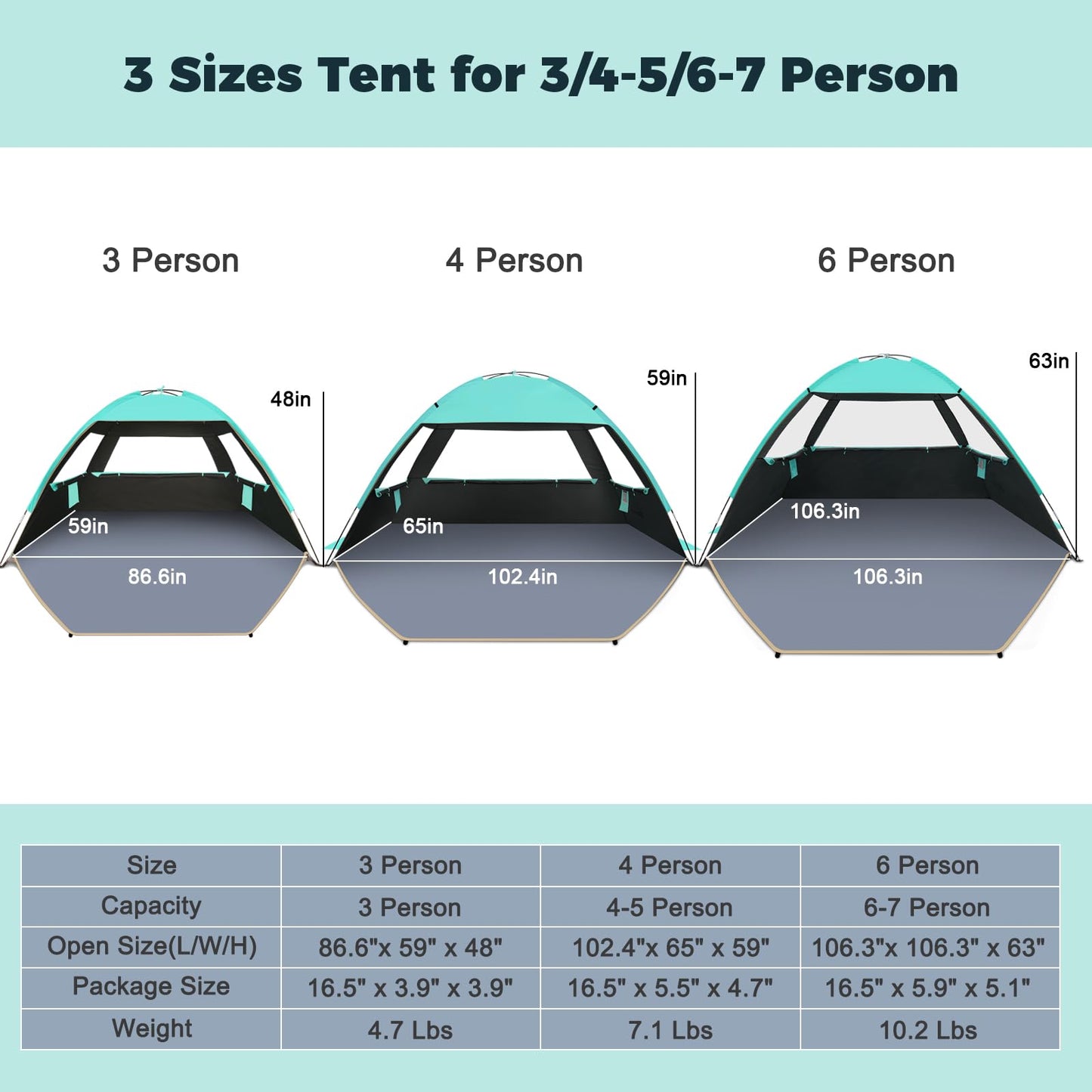 Gorich Beach Tent Sun Shelter for 3/4/6/8/10 Person with UPF 50＋ UV Protection, Lightweight & Easy Setup Beach Shade Canopy, Portable Beach Shade Tent Beach Cabana