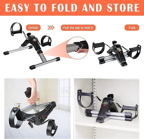 TABEKE Under Desk Bike Pedal Exerciser, Fully Assembled Folding Pedal Exerciser for Arm and Leg Workout, Portable Sitting Desk Cycle with LCD Screen Displays (Grey)