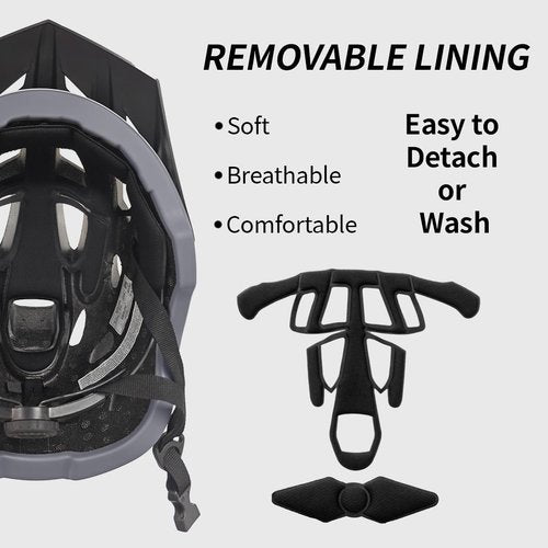 Veltuno Bike Helmet for Adults, Lightweight Mountain Bicycle Helmet with USB Rechargeable LED Rear Light, Removable Sun Visor for Women, Men, Suitable for Cycling and Commuting (Black, Large)