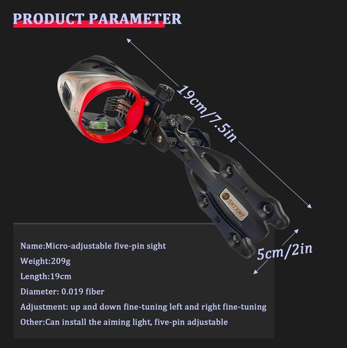 5-Pin Bow Sight for Compound Bows – Micro Adjustable Archery Sight with 0.019" Fiber Optics and Hunting Bow Sight Light.