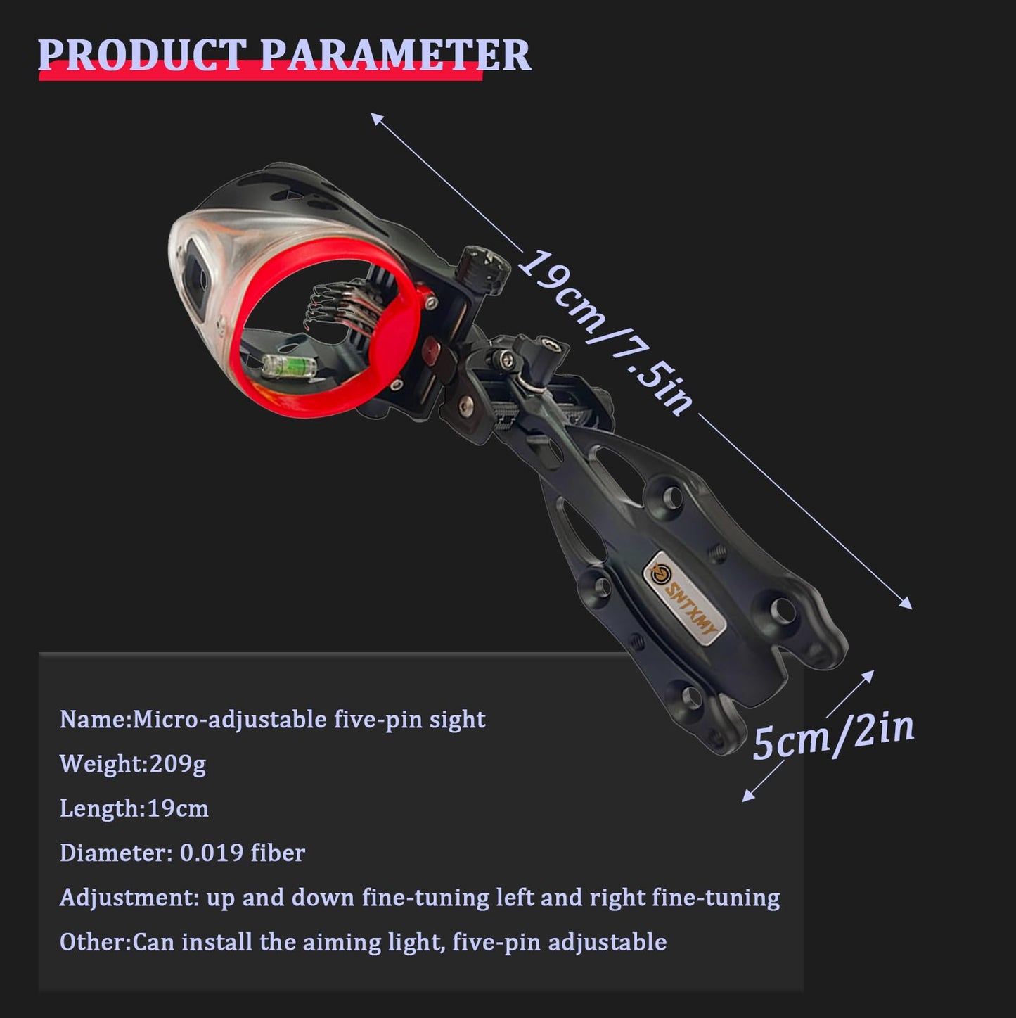 5-Pin Bow Sight for Compound Bows – Micro Adjustable Archery Sight with 0.019" Fiber Optics and Hunting Bow Sight Light.