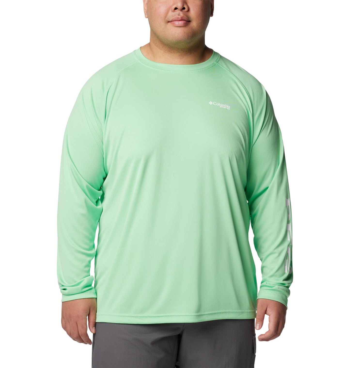 Columbia Men's Terminal Tackle Long Sleeve Fishing Shirt, Ocean Mint/White Logo, 3X Tall