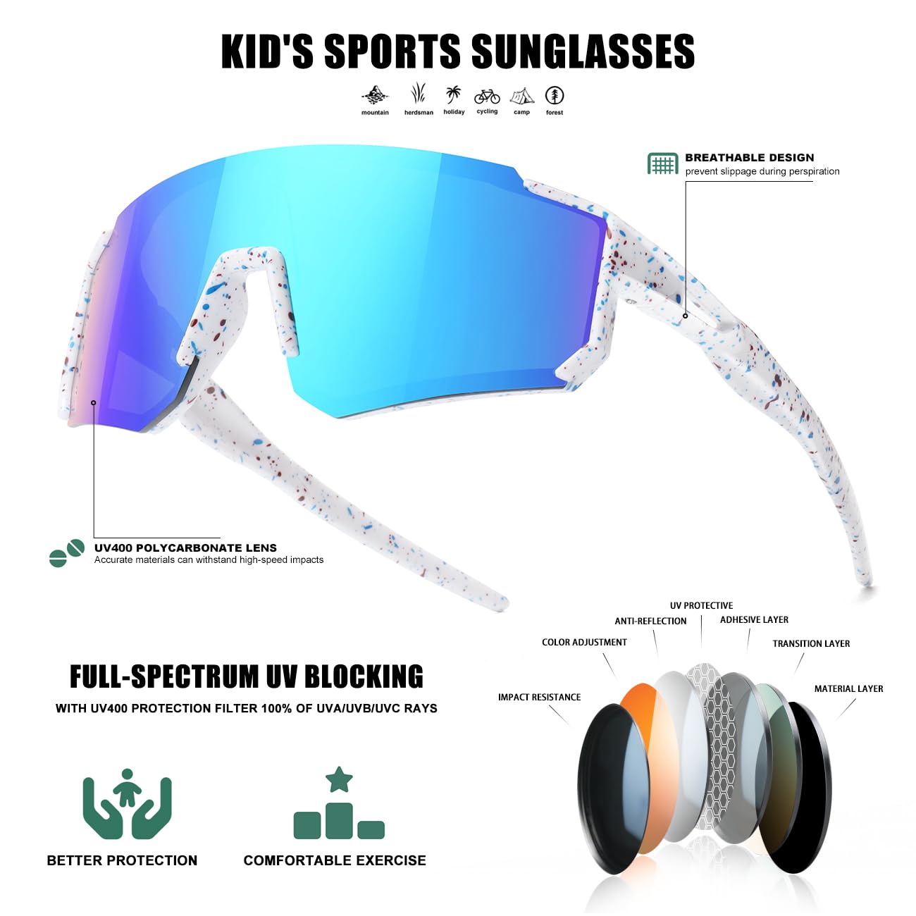 SEKKAF Kids Sunglasses Youth Baseball Sunglasses for Boys Girls Softball Sports Sun Glasses UV Protection