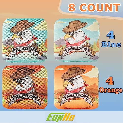 EunHo Cornhole Bags Set of 8 - Dual Sided Slick and Stick, Cow/Eagle Variation