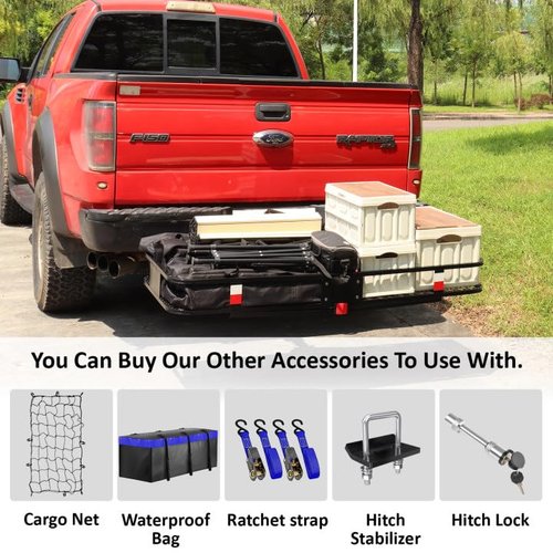 FORWODE 60x24x6 Hitch Cargo Carrier for 2 Inch Receiver, 500LB Capacity Hitch Mount Cargo Rack Carrier, Folding Hitch Cargo Basket with Antirust Coat