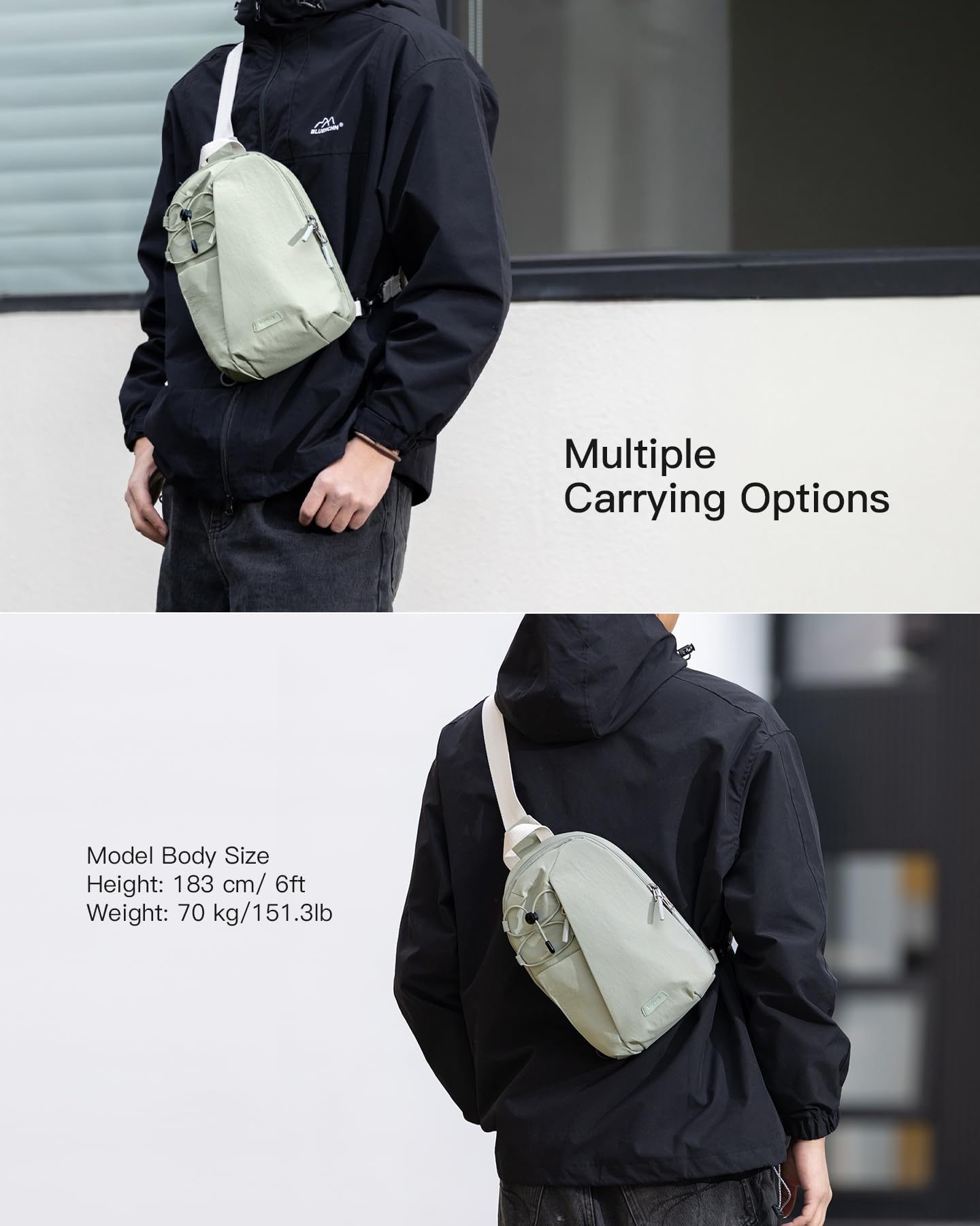 Inateck Sling Bag X-Row with RFID Blocking, Spacious Crossbody Shoulder Chest Everyday Carry Bag with Quick-adjust Strap, Water-resistant Sling Backpack for Men, Women, Travel, Cycling, Hiking, Green