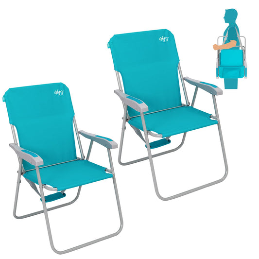 #WEJOY Folding Beach Chair for Adults, Lightweight Beach Chair with Shoulder Straps, High Back Camping Chairs with Hard Armrest, Supports 300lbs for Outdoor Lawn Concert, 2 Pack (Cyan)
