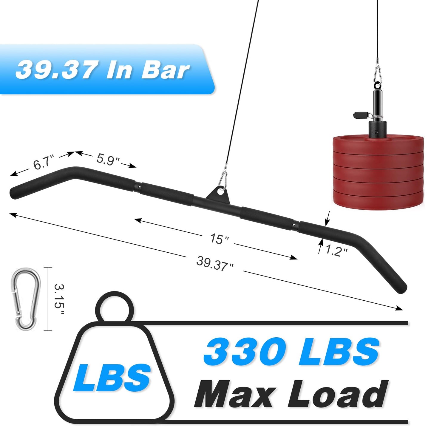 LAT Put Down Bar Cable Machine Attachment, Gym 39.37In Bar for LAT Putdown, Home Gym Exercise Accessories Fitness with Rubber Handle