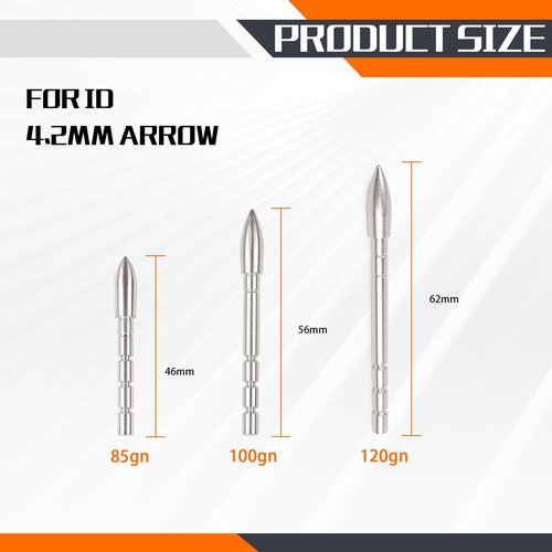 YLS Archery Field Points 85/100/120 Grain Insert Points Archery Bullet Points Target Practice Tips for ID 4.2mm Shaft(Pack of 12)