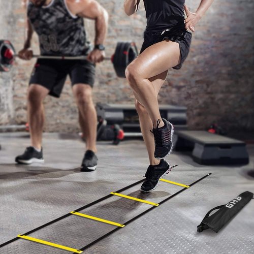 GHB Agility Ladder Speed Training Ladder 20 Feet 12 Rung Exercise Ladder, 6 Disc Cones,Resistance Parachute,Football Training Equipment Set