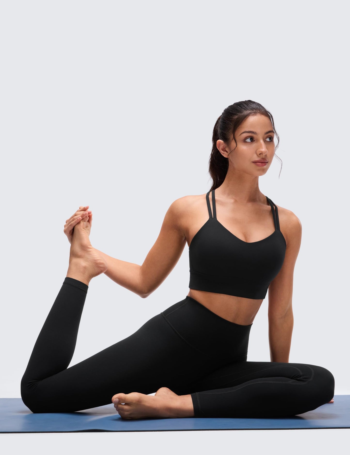 CRZ YOGA Softness Mold Butterluxe Strappy Longline Sports Bras for Women - Double Spaghetti Strap Workout Yoga Crop Top Black Large