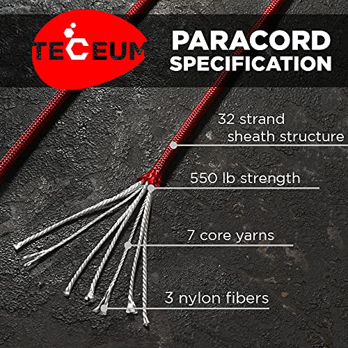 Paracord Rope 550 lb 4mm - Red (Fire) 100 ft Utility Camping Cord