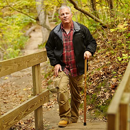 Brown Handcrafted Twisted Oak Walking Cane - 37 Inch, Traditional Handle, Made in USA