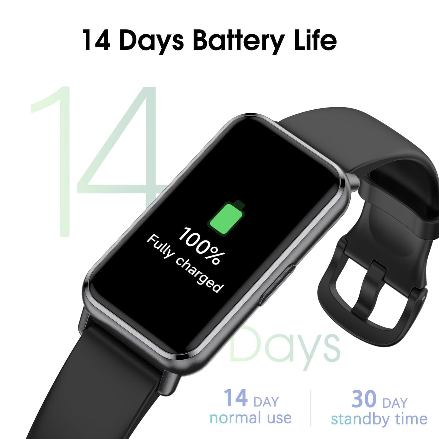 Long Battery Pedometer Watch 14 Days Battery Life, Slim Design No App/Phone Required Fitness Tracker, 50 Meters Waterproof Smart Watch, Heart Rate & Blood Oxygen Monitor Step Counter for Men Women