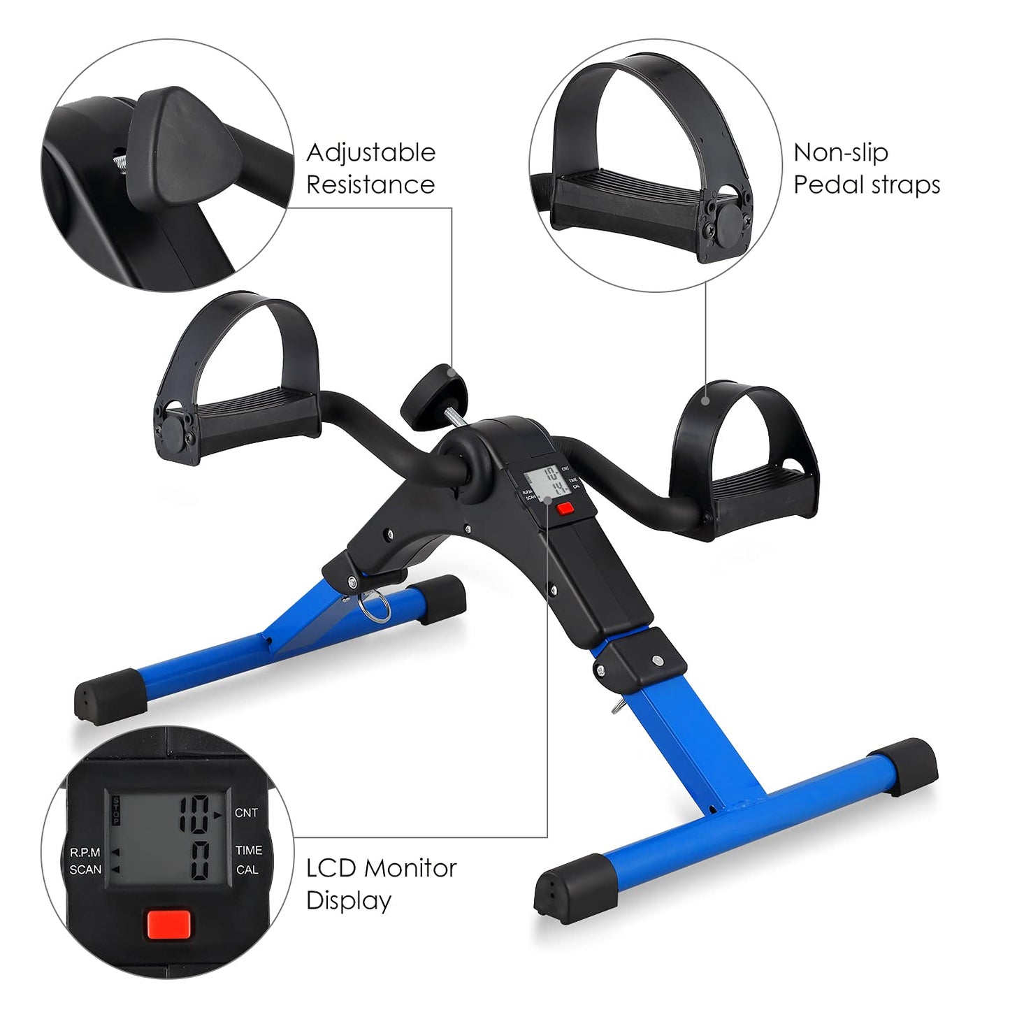 Folding Pedal Exerciser, Mini Exercise Bike Under Desk Bike Foot Pedal Exerciser, Foot Hand Cycle Portable Peddler Machine Bicycle Exerciser Arm Leg Exerciser While Sitting