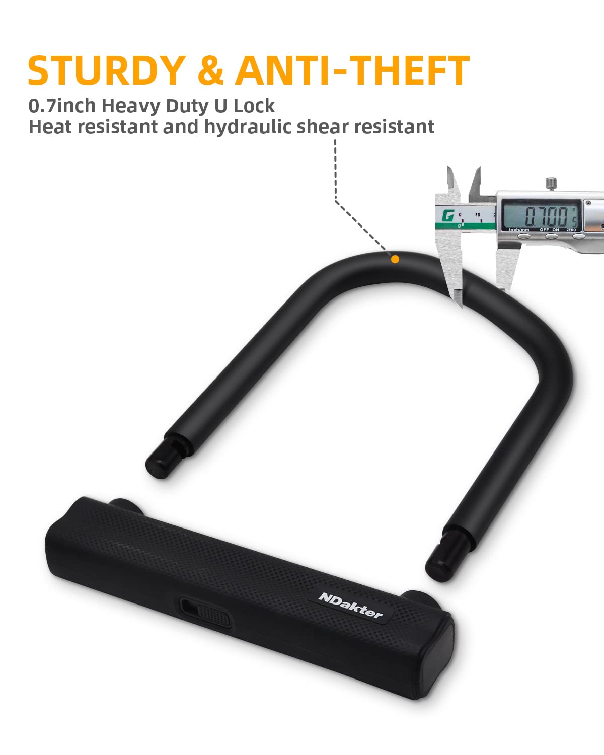 NDakter Bike Locks Heavy Duty Anti Theft 18mm Thick, Motorcycle U Lock with 4FT x 6mm Security Chain, 3Keys Large U-Shape Electric Bicycle Wheel Lock for Ebike, Escooter, Fat-Tire Dirt-Bike, Tricycle
