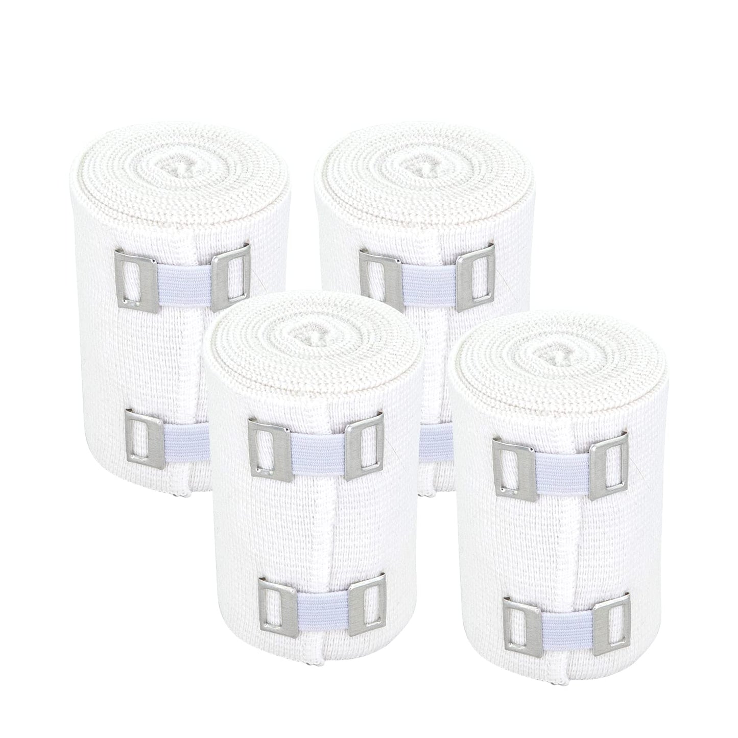 GT Elastic Bandage Wrap (3" Wide, 4 Pack) - Reusable Compression Bandages with Durable Strong Metal Clips - Hypoallergenic Latex-Free Breathable Bandages - Ideal for Injuries, Joints, Knees & Sprains
