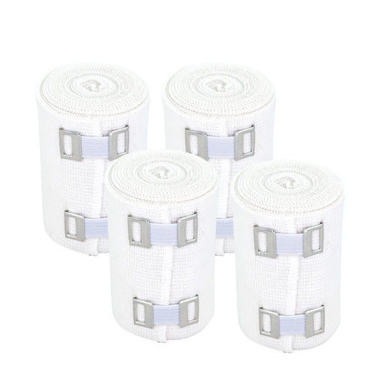 GT Elastic Bandage Wrap (3" Wide, 4 Pack) - Reusable Compression Bandages with Durable Strong Metal Clips - Hypoallergenic Latex-Free Breathable Bandages - Ideal for Injuries, Joints, Knees & Sprains