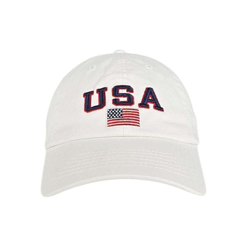 Embroidered USA Flag Baseball Cap - White, One Size (Variation: White With USA Flag)