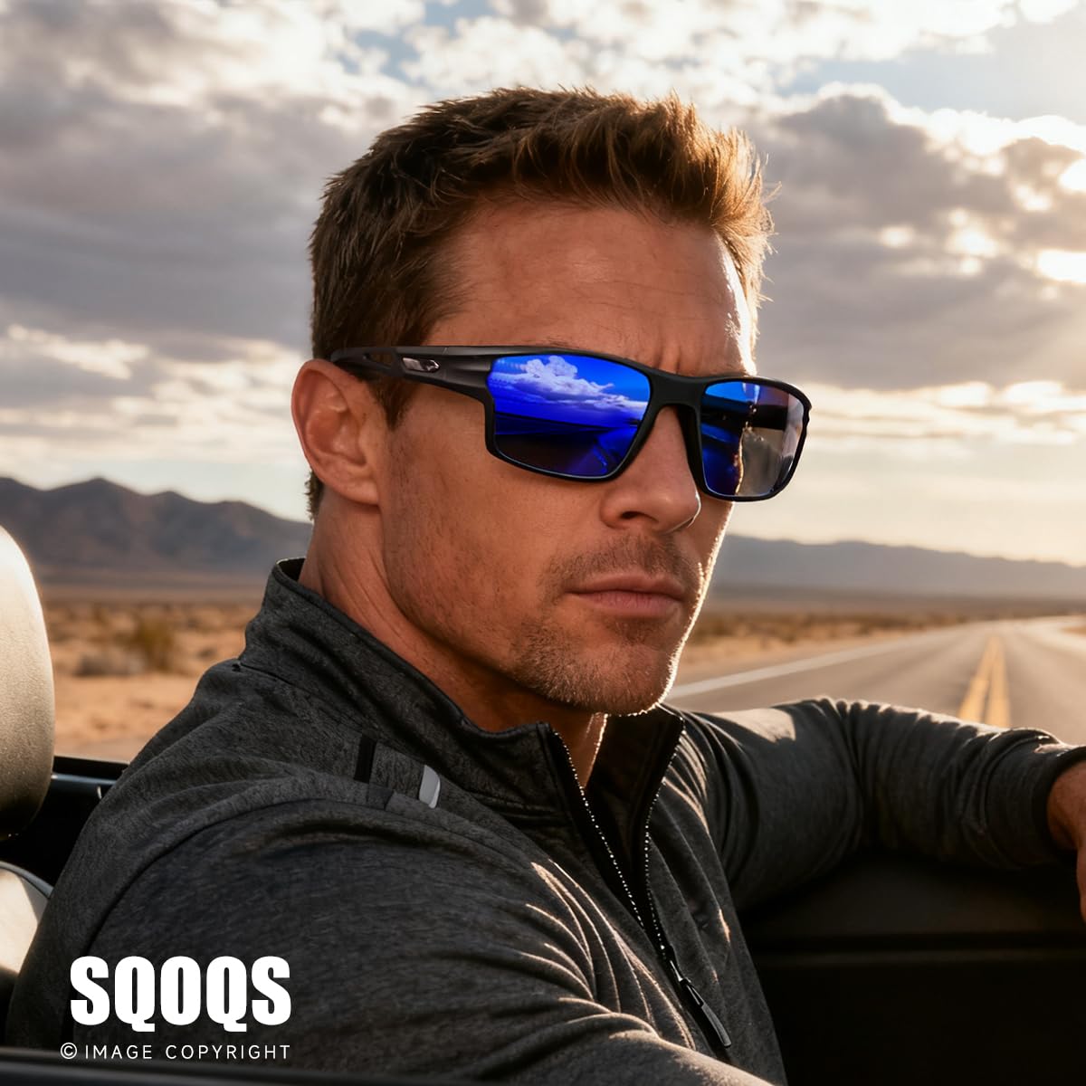 SQOQS Polarized Sports Sunglasses for Men UV400 Protection, Lightweight Wrap Around Sun Glasses for Fishing Cycling Running