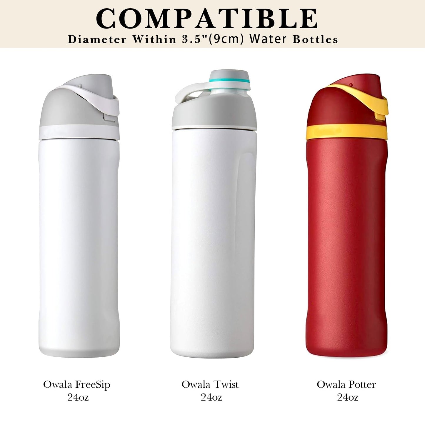 Linkidea Water Bottle Carrier with Strap Compatible with Owala FreeSip 24oz, Twist 24oz, Potter 24oz Water Bottle, Neoprene Waterbottle Sling Bag Holder, Shoulder Strap, Off White