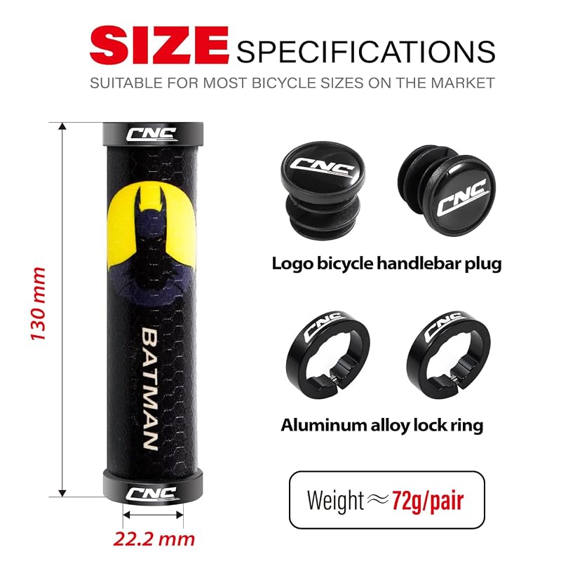 Batman Variation CNC Mountain Bike Handlebar Grips - Double Lock-On Silicone 22.2mm 130mm