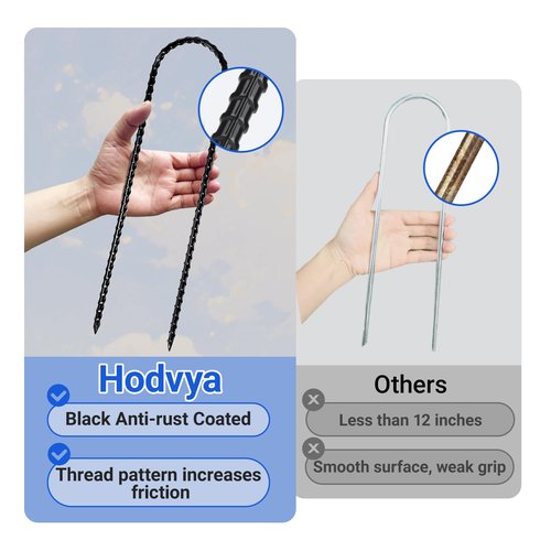 Hodvya 12" Trampoline Stakes Anchors High Wind Heavy Duty U Shaped Stakes for The Ground Heavy Duty high Wind Trampoline Accessories, Set of 4, Black