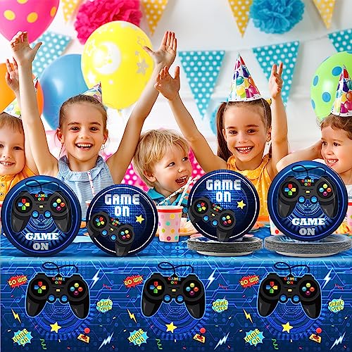 Video Game Party Supplies Tableware Set for 24 Guests - Plates, Napkins, Tablecloths