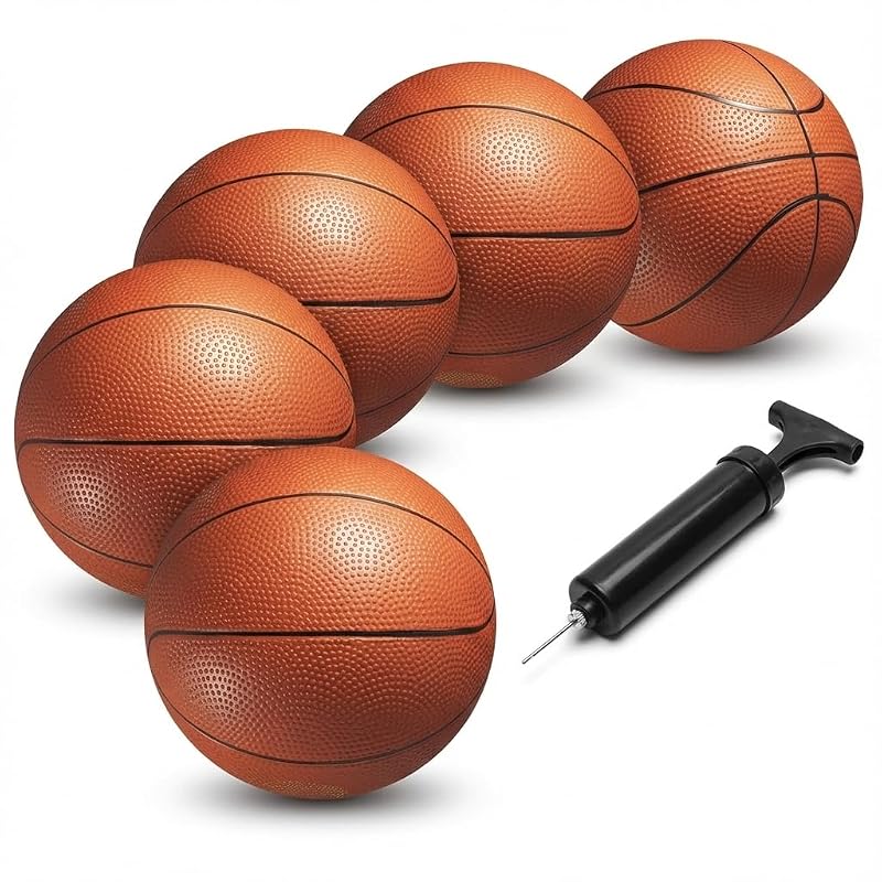 Variation Orange: 6-Inch Mini Basketball Set for Kids — 5 Pack with Hand Pump