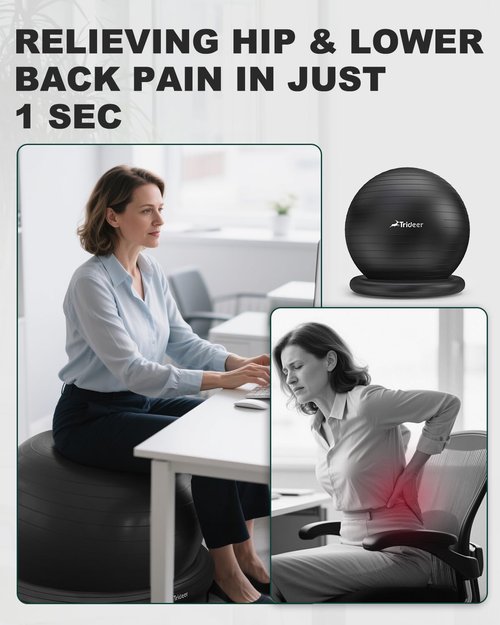 Trideer Exercise Yoga Ball Chair with Base for Home Office Desk, Stability & Fitness Ball Seat to Relieve Back Pain, Home Gym Workout for Abs, Pregnancy Ball with Pump
