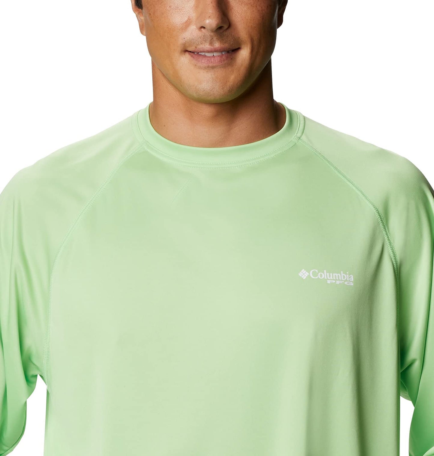 Columbia Men’s PFG Terminal Tackle Long Sleeve Shirt, Sun Protection, Lime Glow/White Logo, X-Small