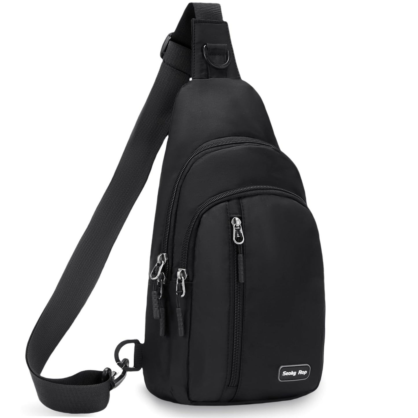Seoky Rop Small Sling Bag for Men Women Water Resistant Nylon One Strap Shoulder Crossbody Bag for Travel Casual Daily Black