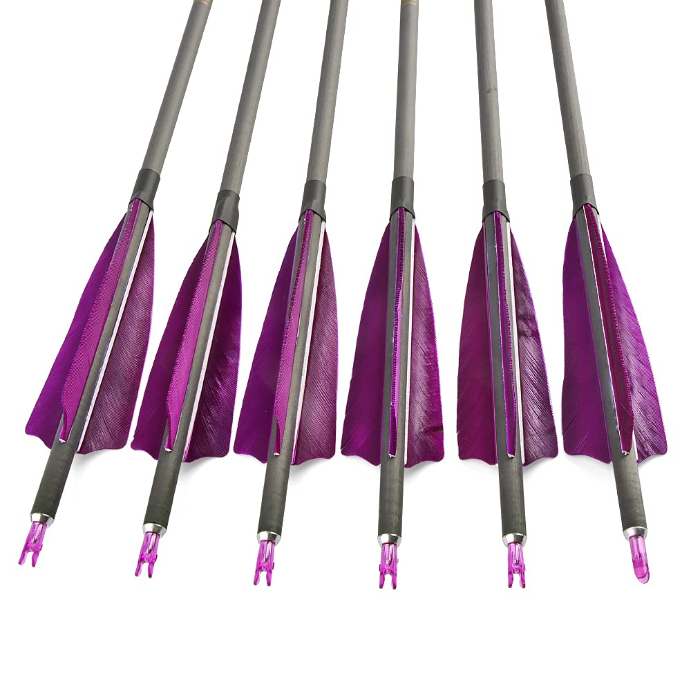 SHARROW 33 inch Carbon Arrow Hunting Arrows 400 Spine with 100 Grain Removable Tips for Archery Compound & Recurve & Traditional Bow Hunting Practice Shooting 6/12pcs (12pcs, Purple)