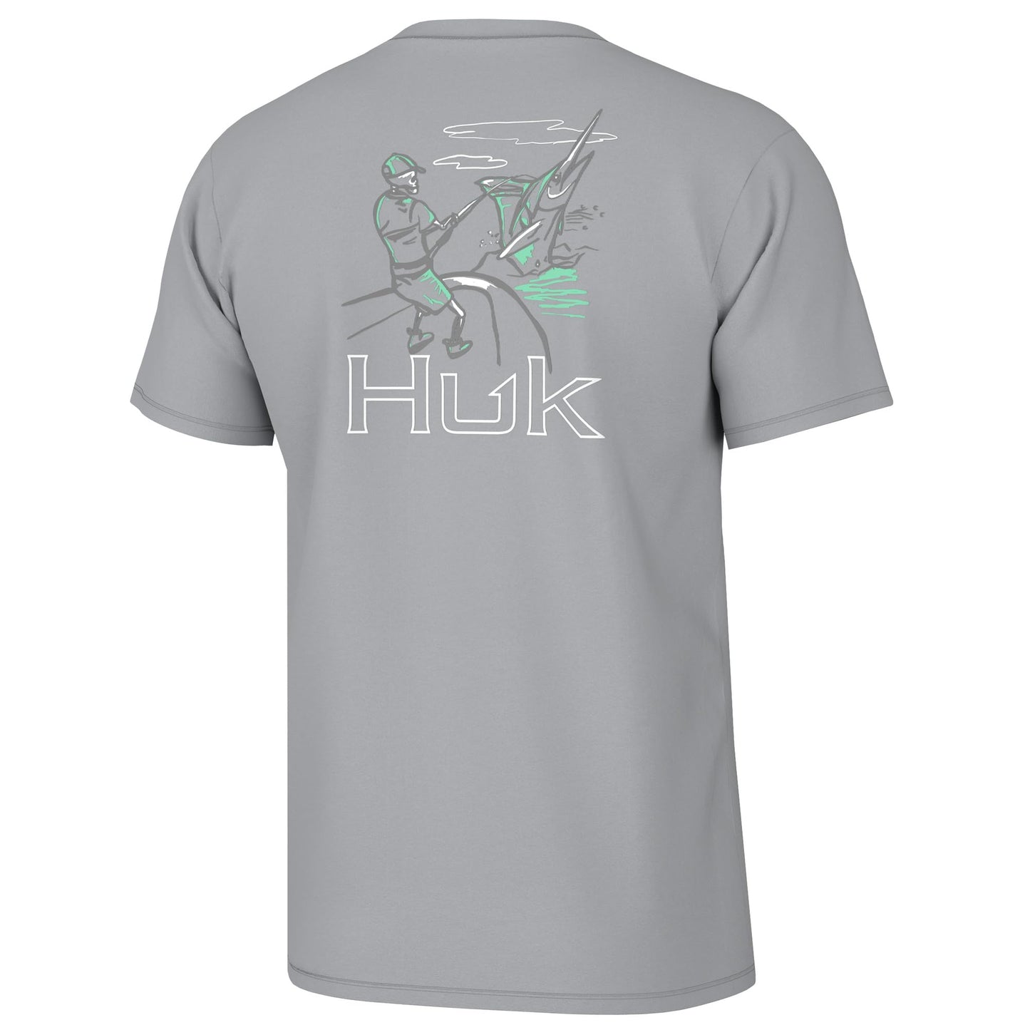 HUK Mens Fishing Graphic Tee, Performance Short Sleeve, Quick-Dry, Wish Bone - Harbor Mist, XX-Large