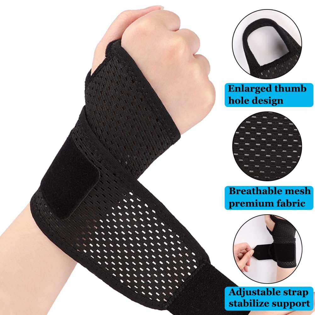 Ultra-Thin Wrist Brace (2Pack), Breathable Mesh Wrist Wraps Support for Tendonitis, Arthritis, Carpal Tunnel Pain Relief, Adjustable Wrist Compression Strap for Workouts & Daily Use, Fits both hands