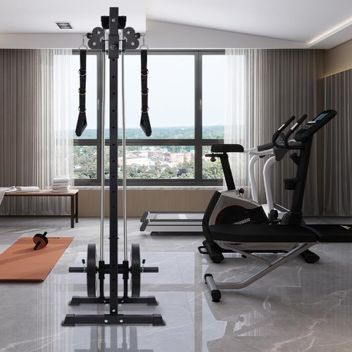 NKLG Wall Mount Cable Station, Cable Crossover Machine with 18 Adjustable Positions Dual Pulley System for Home Gym Fitness Equipment
