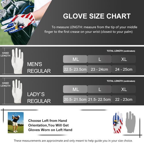 GOLTERS Golf Gloves for Men and Women Left Hand for Right Handed Golfer Eagle Printing Lycra Fiber Adjustable Closure Golf Glove (Men's Eagle Golf Gloves, Large)