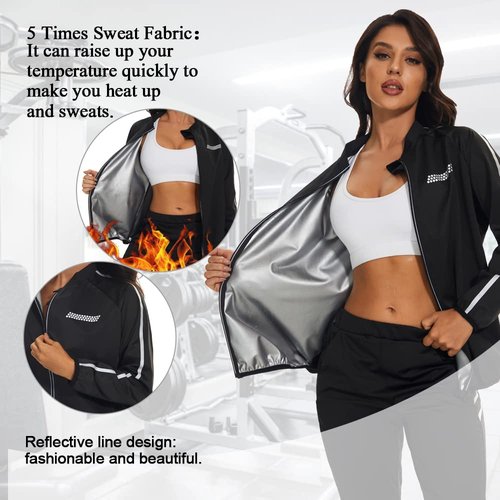 LAZAWG Women Sauna Suit Long Sleeve Lightweight Zipper Workout Women Sweat Suits for Gym Running Fitness Exercise