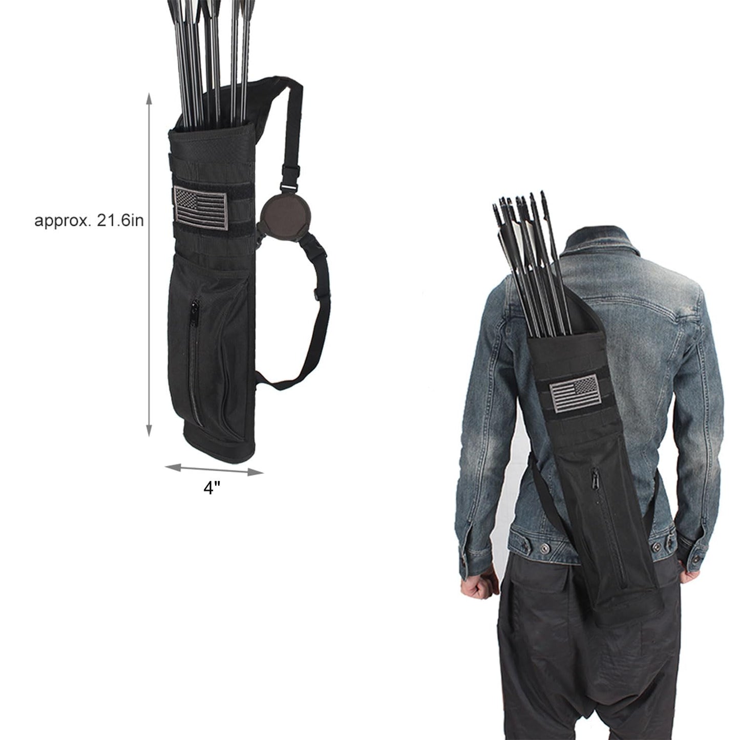 Kratarc Archery Multi-function Heavy Duty Back Arrow Quiver with Molle System Shoulder Hanged Target Shooting Quiver for Arrows (Black- for Right-handed)