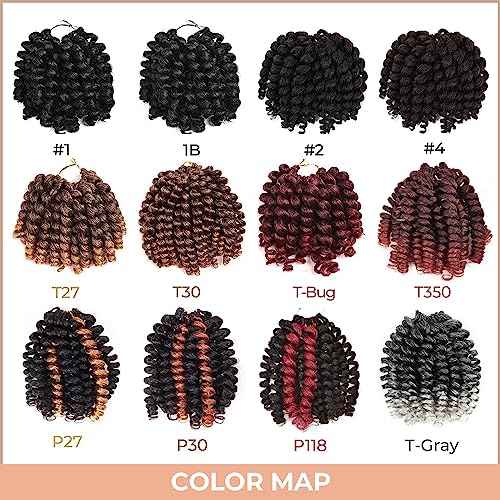 Toyotress Wand Curl Crochet Hair - 12 Inch 6 Packs Natural Black Jamaican Bounce Crochet Hair, Short Bob Curly Crochet Braids Bouncy Curls Synthetic Braiding Hair Extensions (12 Inch, 1B-6P)