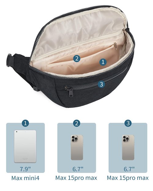 sportsnew Large Fanny Packs for Women, Waist Pack Fashion Crossbody Belt Bags for Walking Running Hiking Travel Bag Black patent pending