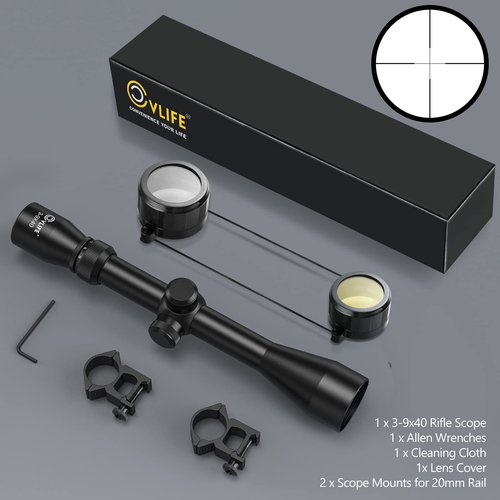 CVLIFE 3-9x40 Optics R4 Reticle Crosshair Scope with 20mm Scope Mounts, Black