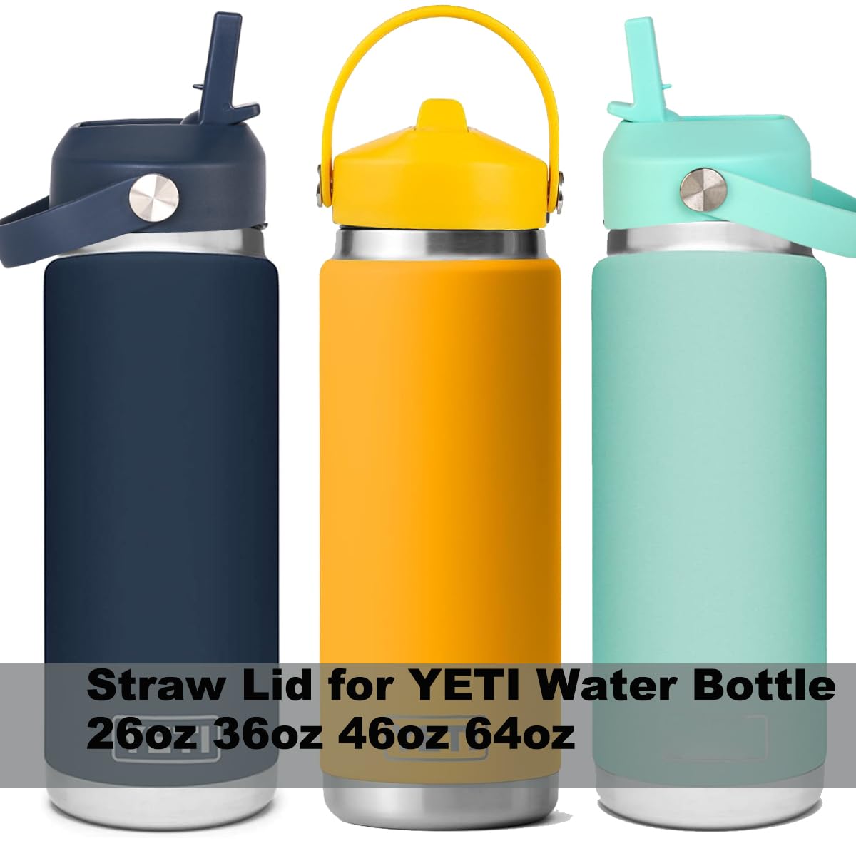 lid for Yeti Rambler Water Bottle 18 26 36 64 oz, Replacement Cap Straw Cap for Yeti 18oz 26oz 36oz, Lid with Straw and Brush and Flexible Handle ﻿ (Alpine Yellow)