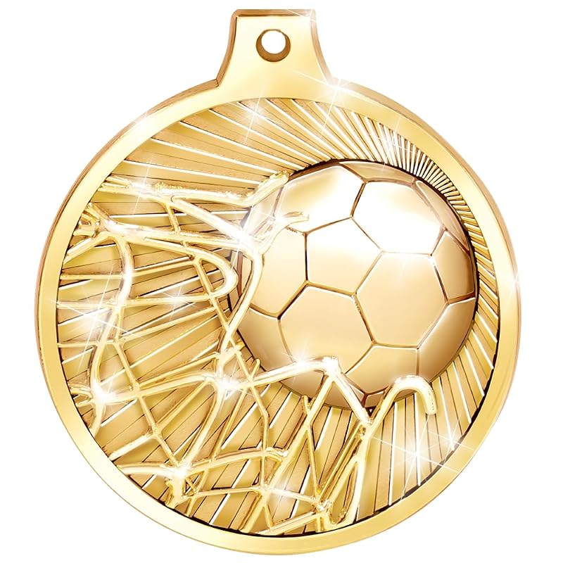 Soccer Medal 2" Gold with Red White Blue Ribbon - 10-Pack Award Medals