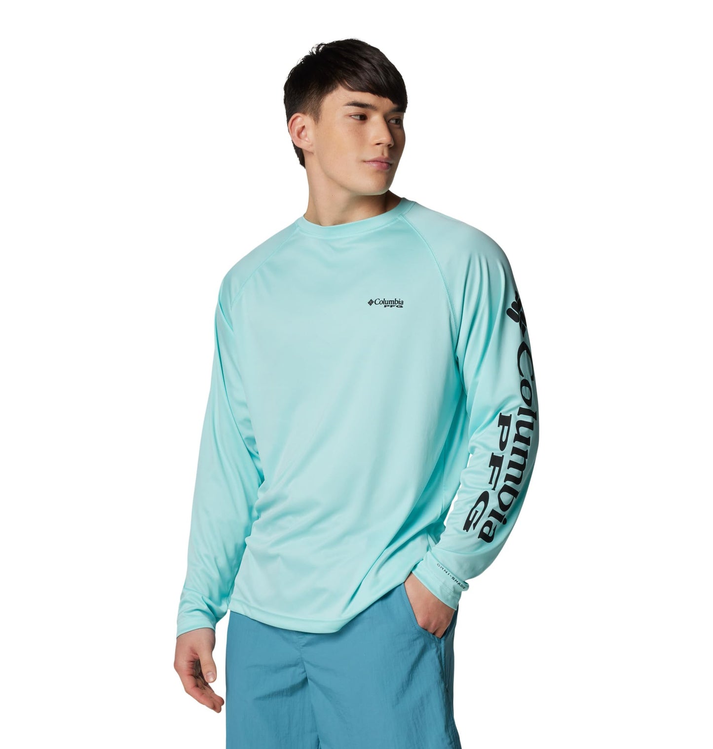 Columbia Men's PFG Terminal Tackle Long Sleeve Fishing Shirt, Gulf Stream/Black Logo, 3X