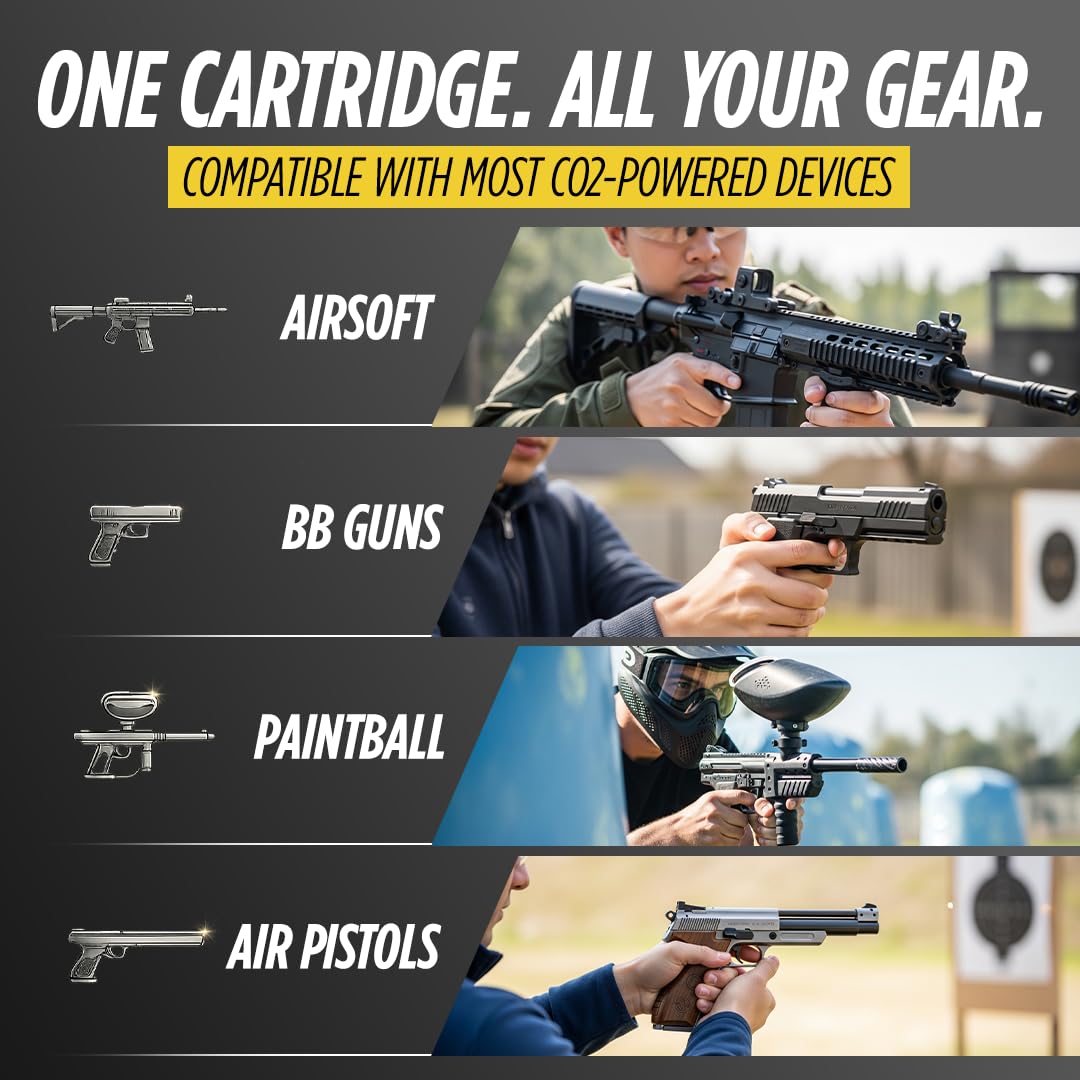 Guard Dog Security 12 Gram Co2 Cartridges, Non-Threaded, CO2 cartridges BB Gun, CO2 BB Pistol, CO2 Airsoft Pistol, and CO2 Paintball Markers, Snug fit, Solid Seal (Pack of 10)