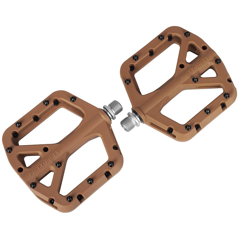 Non-Slip MTB Pedals - Nylon Composite Flat with 9 Pins per Side, 0.7in Thick (Gum Variation)
